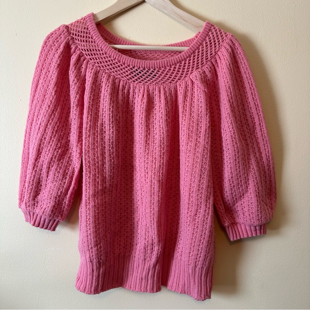 Vintage Mademoiselle Pink Open Knit Sweater 80s 90s Coquette